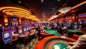 Experience the thrill of gambling at NK88 casino with vibrant tables and slot machines.