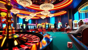 Experience the thrill of Ev88 4 as players engage in a dynamic casino scene with vibrant roulette and poker