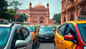 Experience reliable Jaipur Taxi Service with clean, sanitized vehicles in a vibrant street scene.