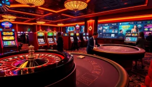 Experience the thrill of winning at 32win with a vibrant casino scene featuring roulette and slot machines.