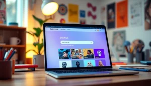OnlyFans Search interface on a laptop, showcasing vibrant categories for creators.