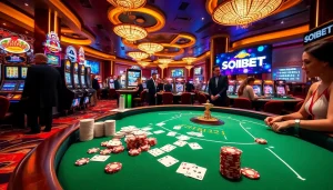 Experience the excitement of SOIBET's casino with vibrant gaming tables and lavish slot machines.