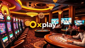 Cheerful players enjoying Oxplay slot machines at a vibrant casino.