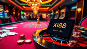 Experience the thrill of gaming at https://xin88hv.club with a luxurious roulette table and vibrant casino atmosphere.