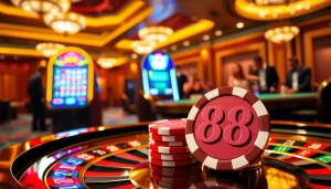 Experience the thrill of good88 at a vibrant casino table filled with poker chips and roulette.