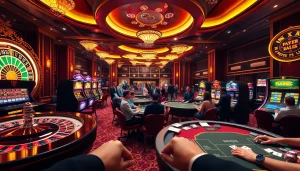 Engaging scene showcasing credit ifn at a vibrant casino with roulette, poker, and excitement.