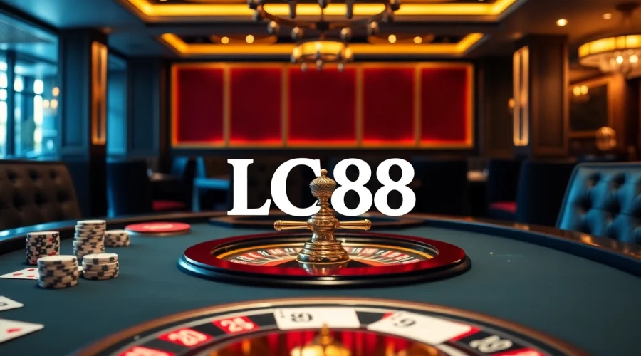 Experience thrilling gameplay at LC88 with vibrant casino elements like roulette and poker chips.