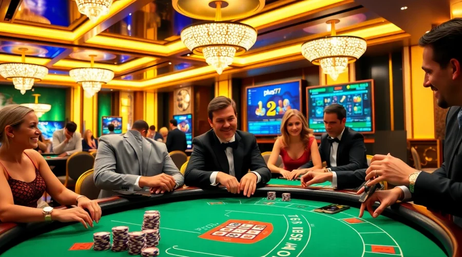 Players enjoying games at plus777 casino table in a luxurious setting.