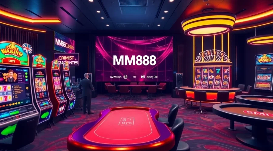 Engaging online gaming atmosphere at MM88 with colorful slot machines and live dealer tables