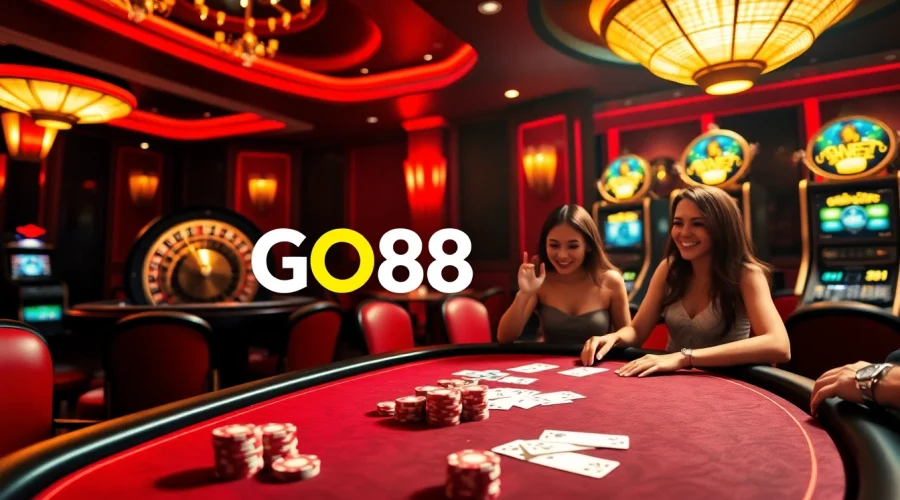 Experience thrilling gameplay at GO88 with vibrant roulette, poker chips, and casino excitement.