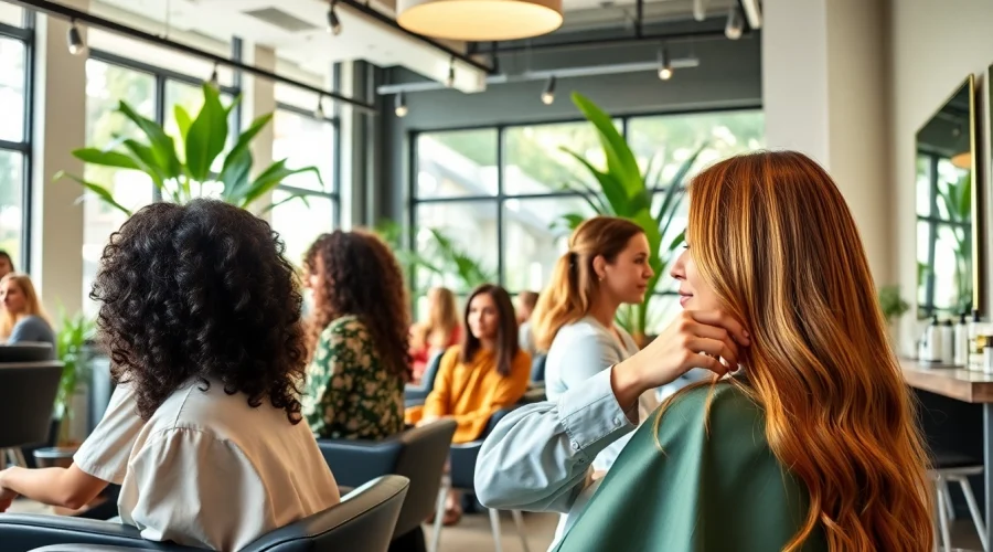 Omnia Salon clients enjoying complimentary haircuts and highlights in a luxurious setting.