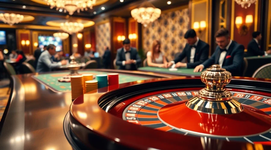 Players enjoying an exciting game of GO99 at a roulette table in a luxurious casino setting.