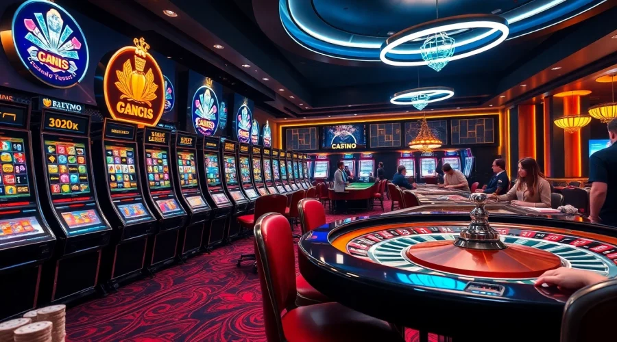 Slot deposit 1000 highlighted in a thrilling online casino scene with vibrant slot machines and gamblers.