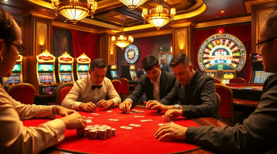 Engaging poker players strategizing at a vibrant casino, capturing the spirit of lương sơn tv’s online sports focus.