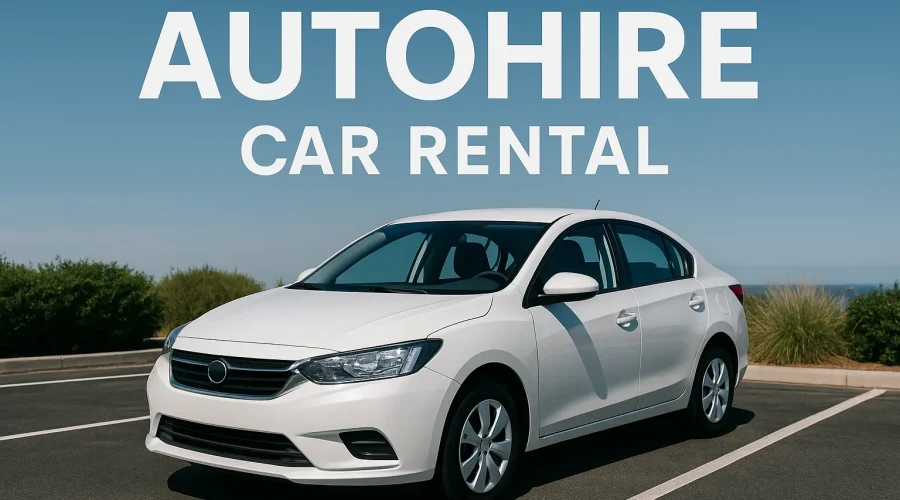 Autohire Car Rental white sedan parked