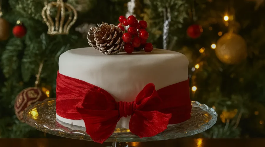 Classic Christmas cake with red bow