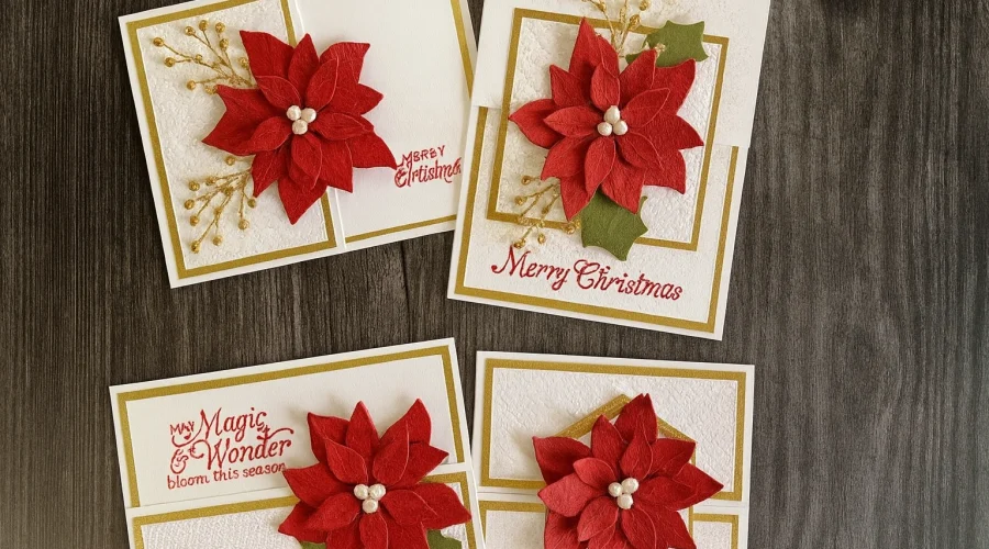 Elegant Christmas cards with red poinsettia flowers