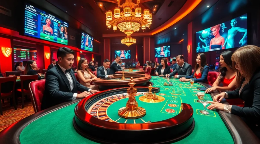 Engaged players enjoying high-stakes gaming at RIKVIP's luxury casino scene.