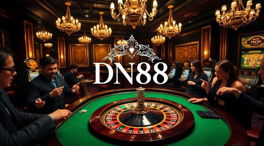Experience the thrill of DN88 with players gathered around a glamorous roulette table in a luxe casino.