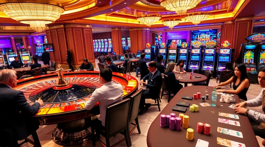 Players engaging in thrilling games at LV88's luxurious casino environment.