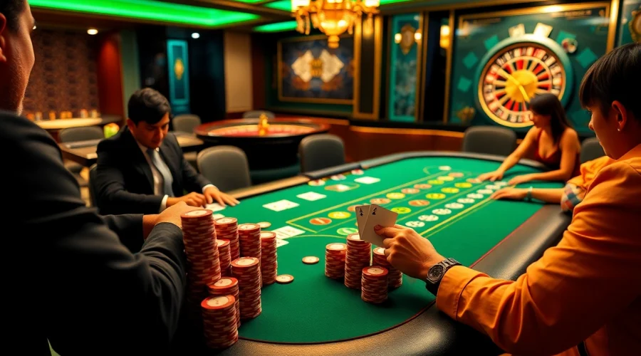 Experience the thrill of a casino game table with nh88 stakes, poker chips, and a captivating roulette wheel.