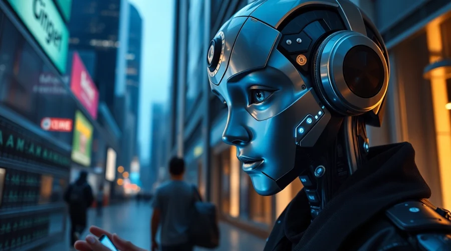 AI nsfw digital interaction scene with a virtual character in a futuristic urban setting.