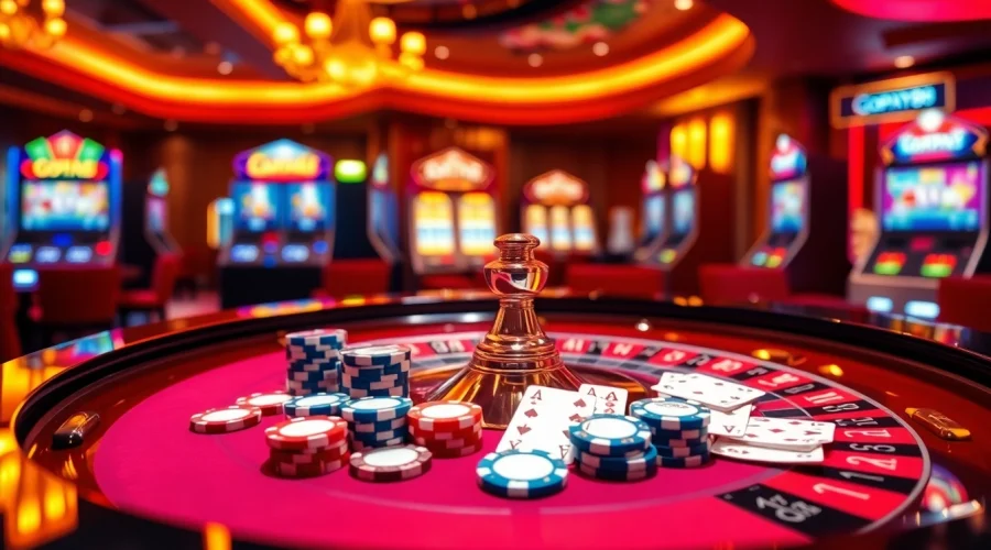 Experience the thrill of Gopay88 with an exciting casino scene featuring roulette, poker chips, and vibrant slot machines.