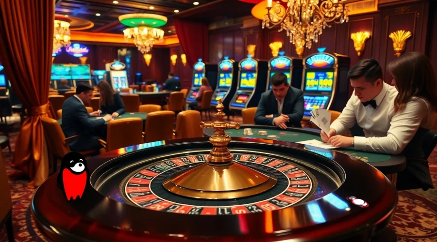 Experience thrilling MMOO gameplay at an upscale casino atmosphere with poker chips and roulette wheels.