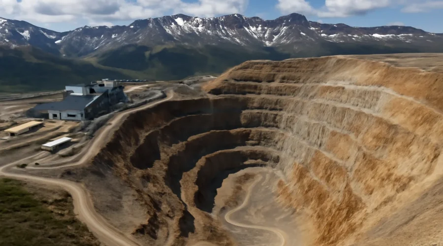 Aerial view of Red Chris Mine open-pit site