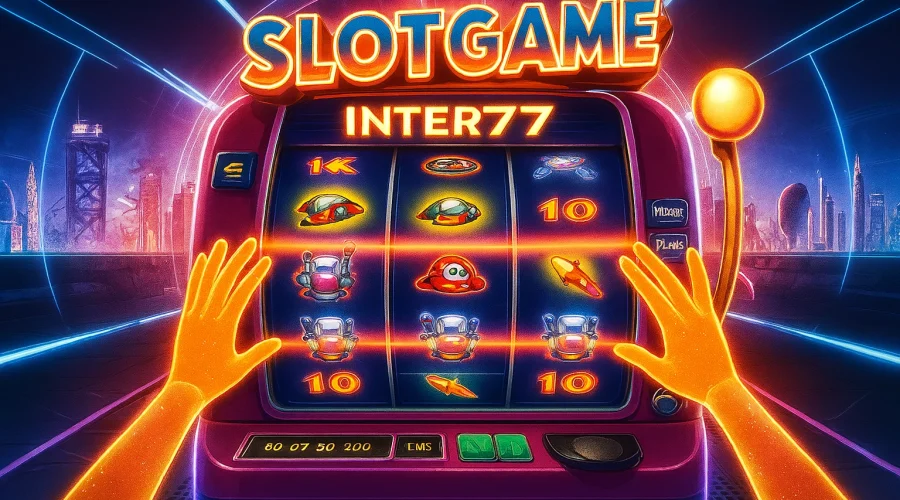 Futuristic slot machine labeled with SlotGame Inter77