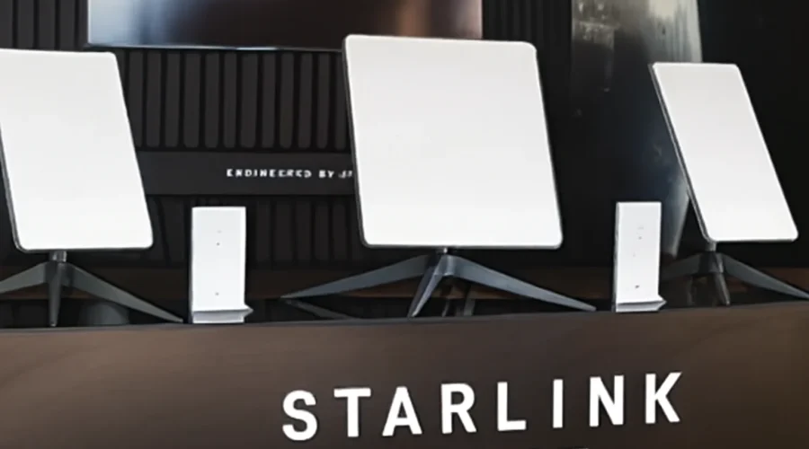Starlink satellite dishes displayed