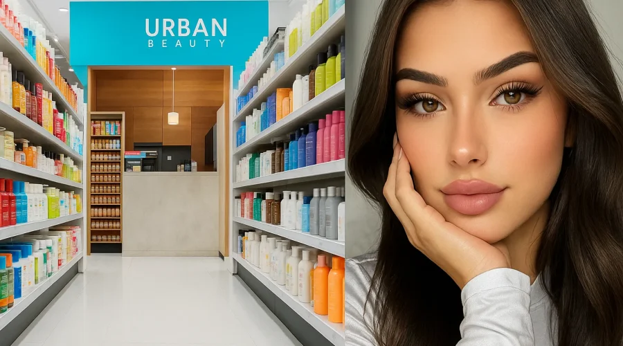 Urban beauty concept showing a modern beauty store