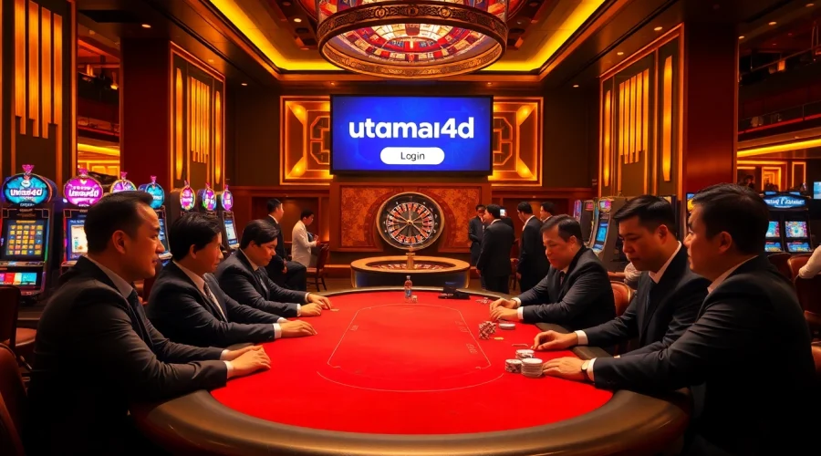 Adegan menarik yang menampilkan permainan poker di kasino dengan fokus pada login Utama4D untuk permainan online.
