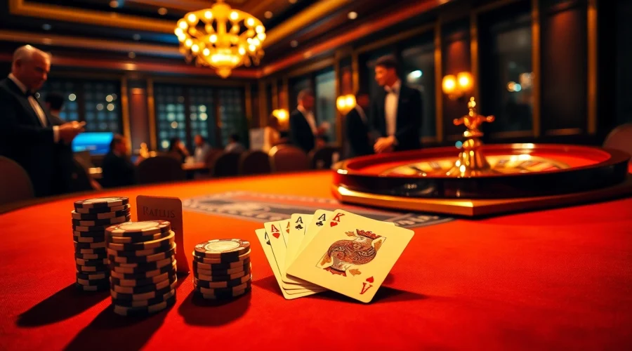 Players strategize with poker chips at a luxurious casino, highlighted by the gaming excellence of https://vaoluoitv.it.com.