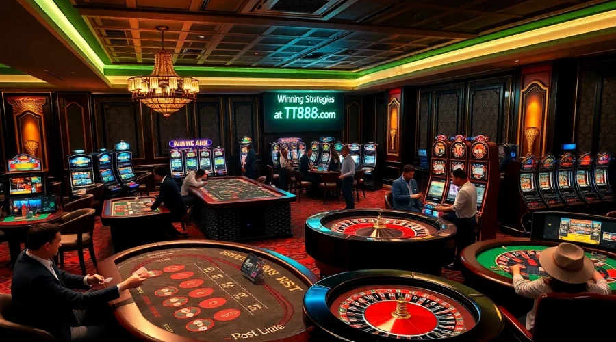 Experience the thrill of casino gaming with TT88.de.com, featuring engaging players, poker tables, and vibrant slot machines.
