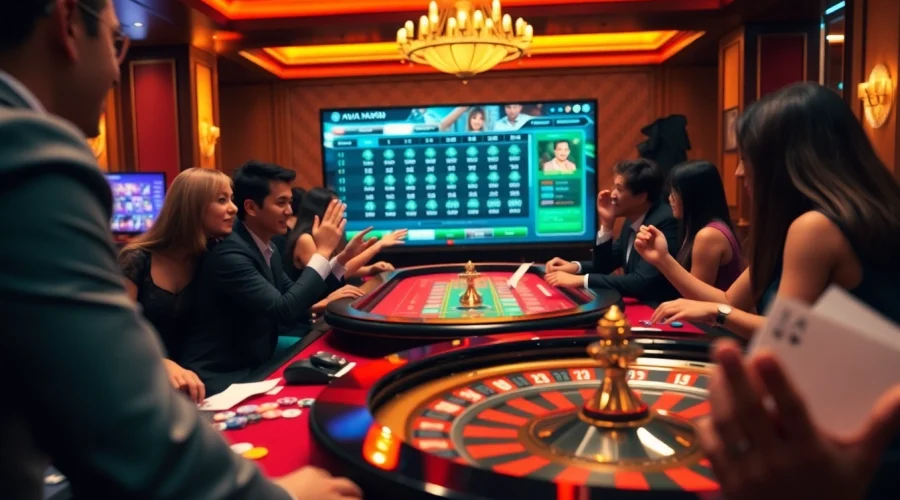 Players celebrating wins at the Vua99 gaming table with vibrant poker chips and luxurious ambiance.