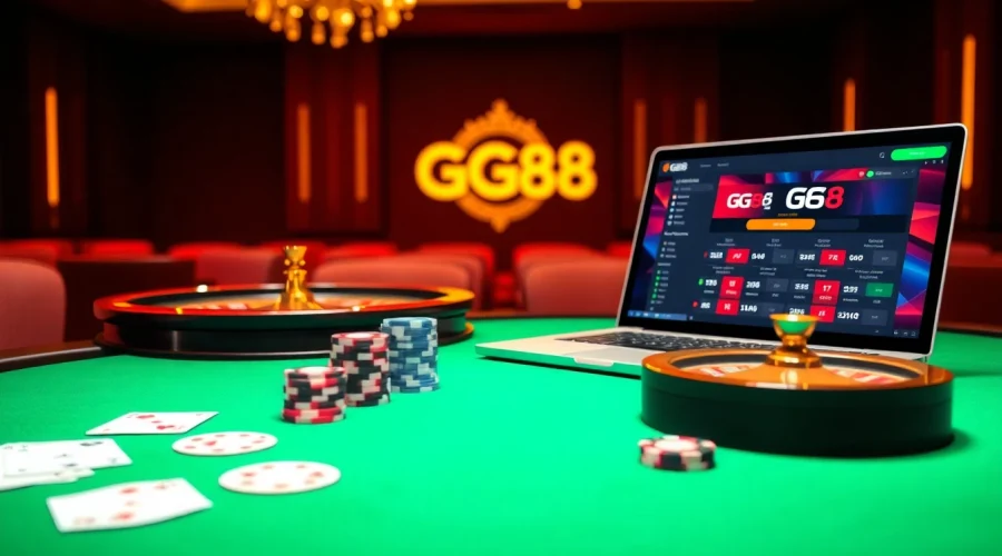 Experience the thrill of online gambling with GG88 at a luxurious casino table.