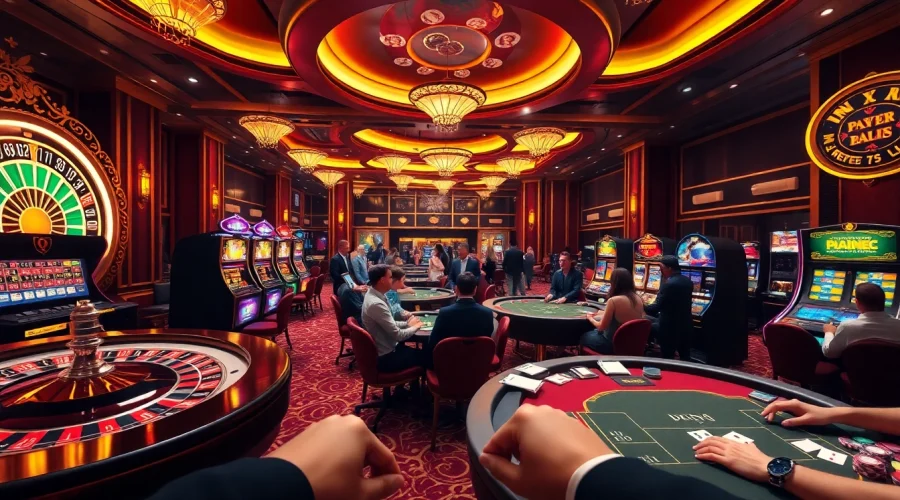 Engaging scene showcasing credit ifn at a vibrant casino with roulette, poker, and excitement.